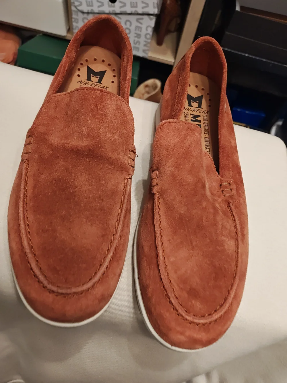 Mephisto Men's Suede Slip-On Loafers in Rust Orange 8